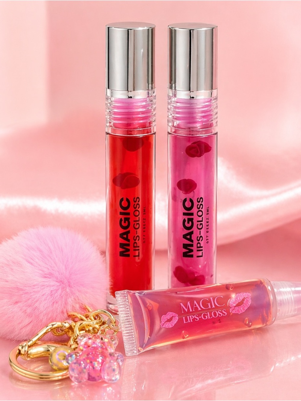Magic Lips Gloss Bundle Set – 2 Lip Gloss + 1 Keychain Charm
